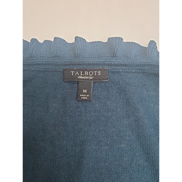 Talbots Women’s Medium Cardigan Sweater Silk Cotton Green Ruffles Long Sleeves - Picture 4 of 8